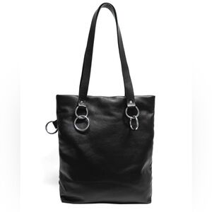 Industrial Goth Punk Rock Black Leather Silver O-Ring Tote Bag